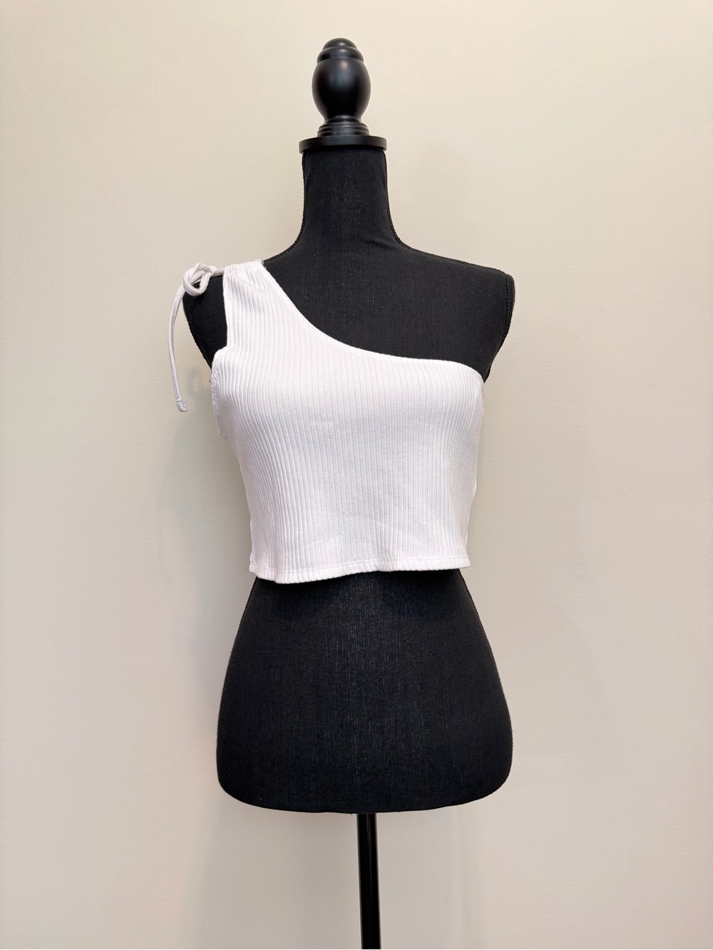 NWT aerie One-Shoulder Ribbed Crop Top Women XL White Tie Y2K Coastal Boho Beach